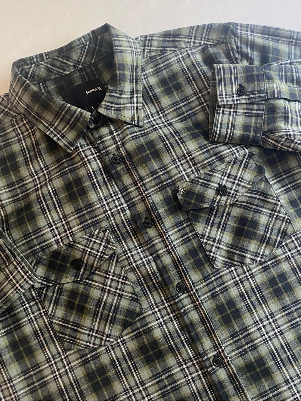 Hurley Nike Dri-Fit Flannel Shirt Men L Plaid Casual Hiking Outdoor Button Up